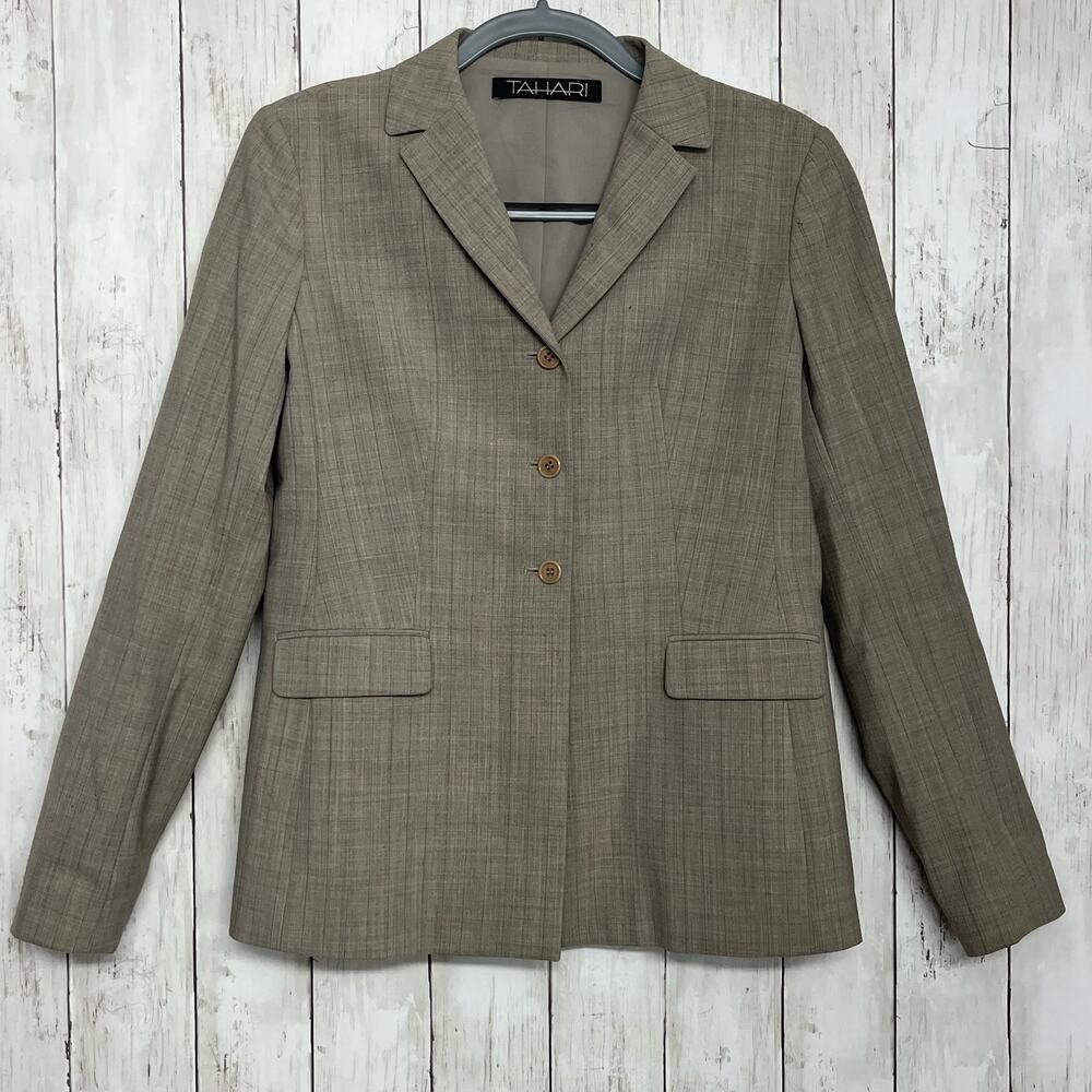 Tahari Three Button Collared 90s Y2K Wool Blend Professional Blazer 4